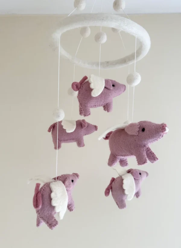 Needle Felted Flying Pig Mobile