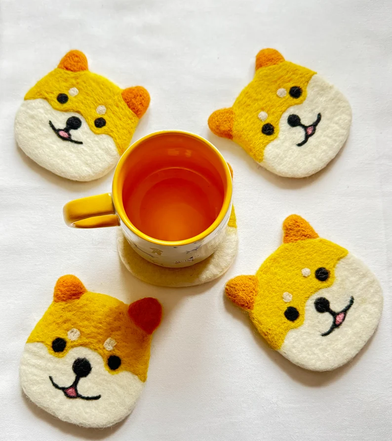 Needle Felted Shiba Inu Coaster