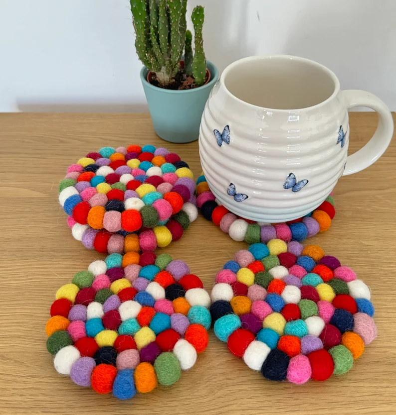 Multi Colored Felt Coasters Set of Five
