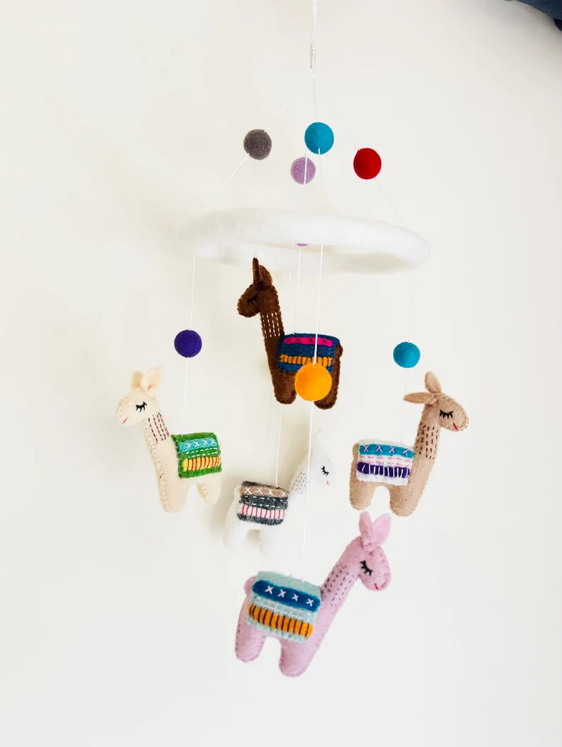 Needle Felted Llama Nursery Mobile