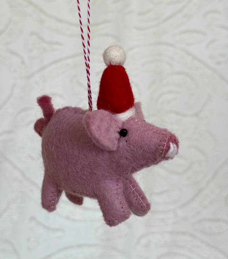 Pig Christmas Ornament With Hat