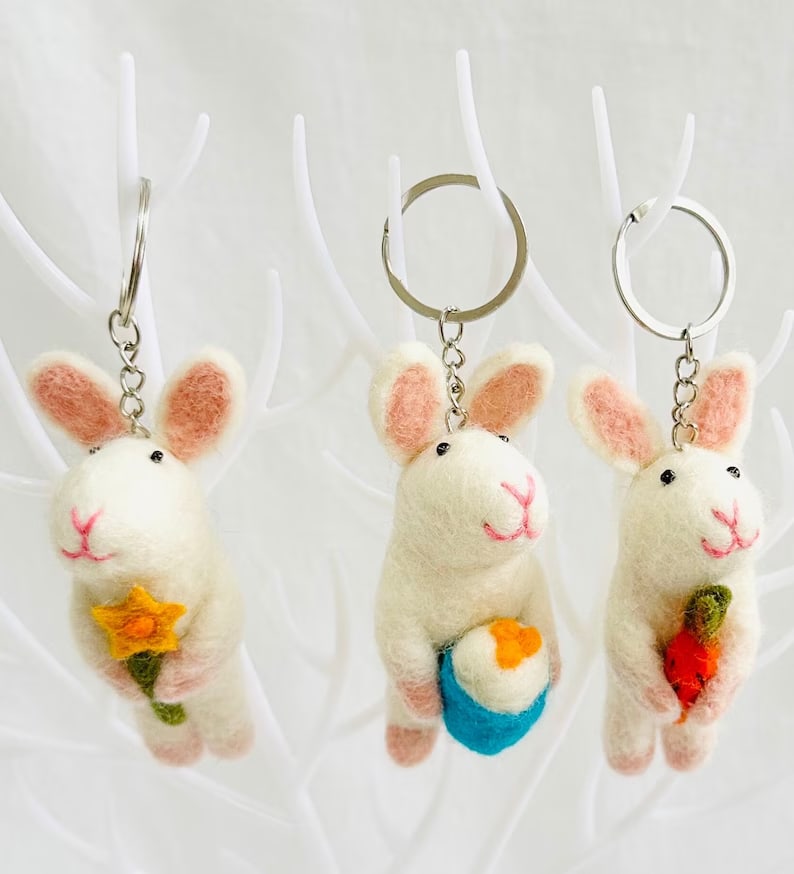 Needle Felted Bunny Keychain