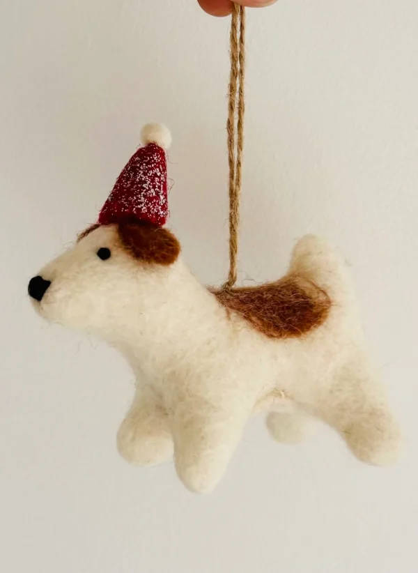 Needle Felted Dog with Christmas Hat