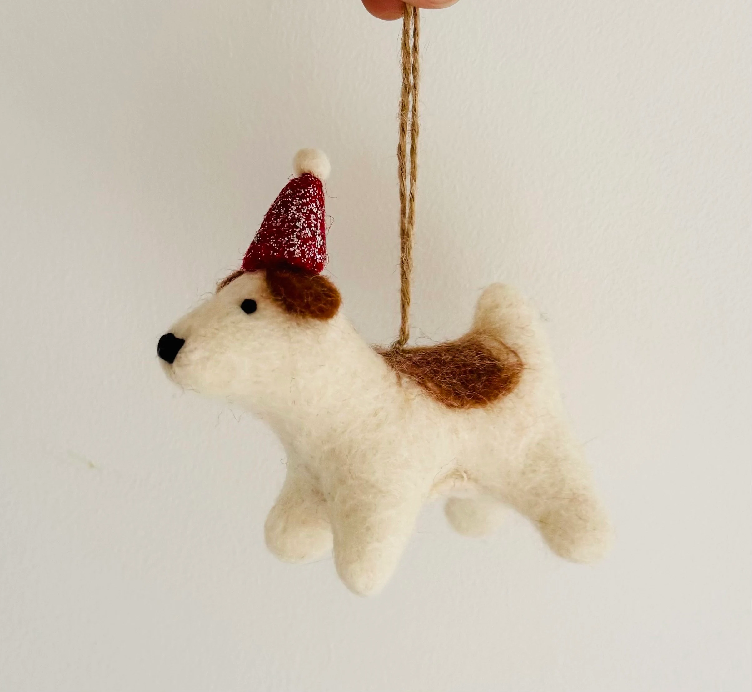 Needle Felted Dog with Christmas Hat