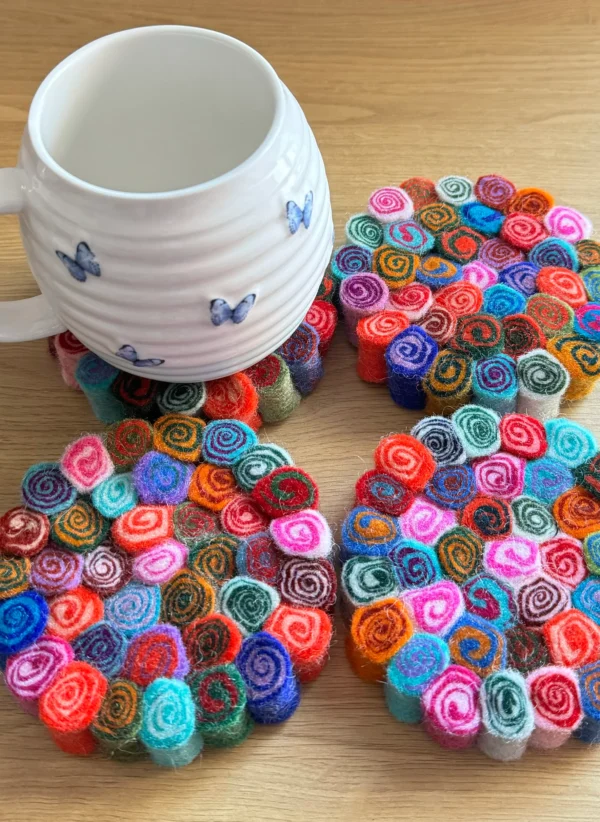 Set of Five Felt Spiral Cutting Design Tea Coaster