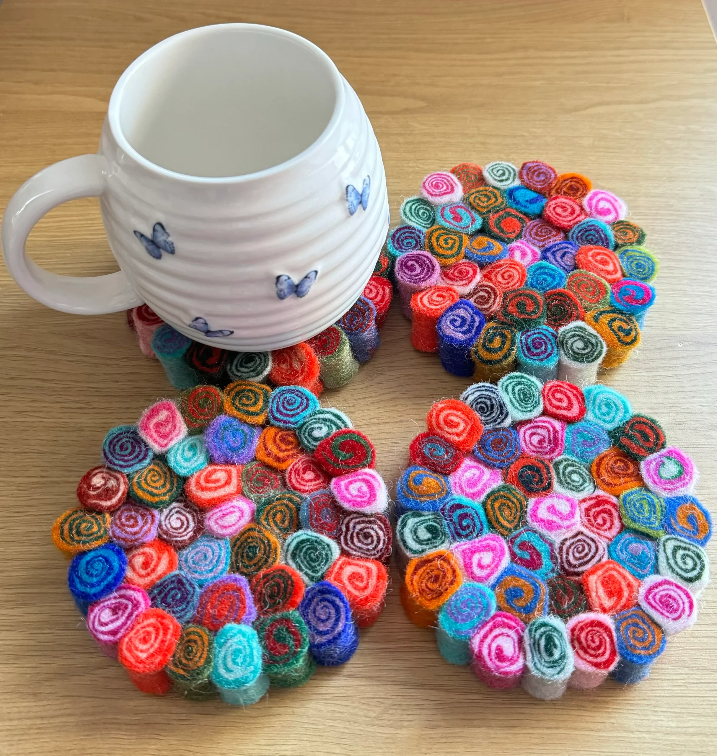 Set of Five Felt Spiral Cutting Design Tea Coaster