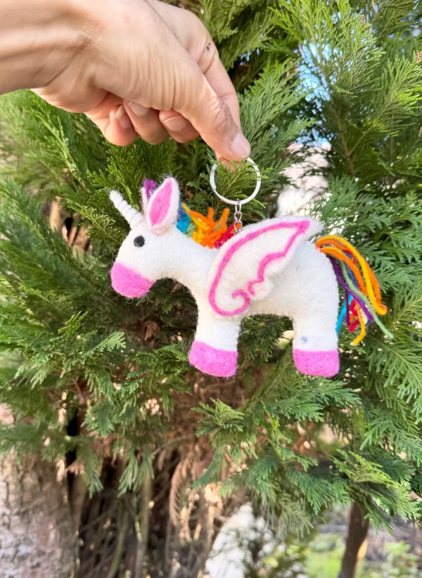 Felt Unicorn Keychain: Handmade Wool Ornament, Fair Trade Gift