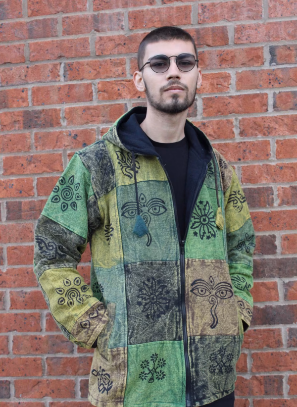 Unisex Fleece Lined Patchwork Hoodie: Handmade Hippie Festival Jacket
