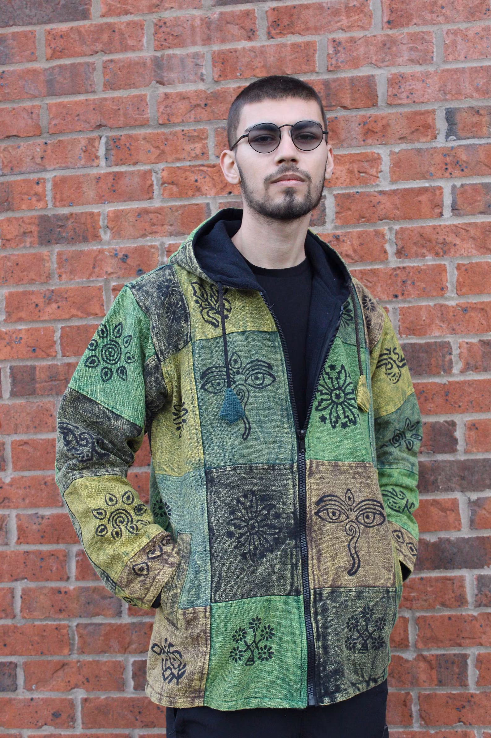 Unisex Fleece Lined Patchwork Hoodie: Handmade Hippie Festival Jacket