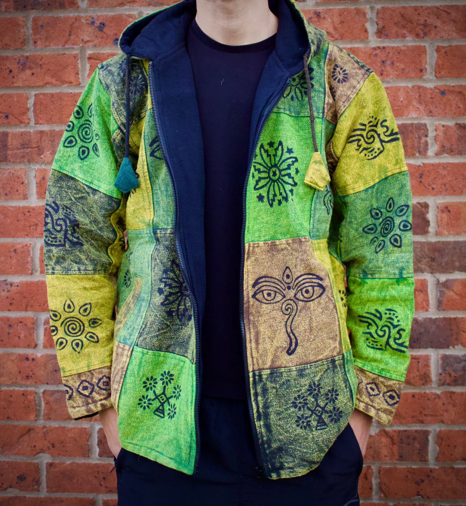 Unisex Fleece Lined Patchwork Hoodie: Handmade Hippie Festival Jacket - Image 2