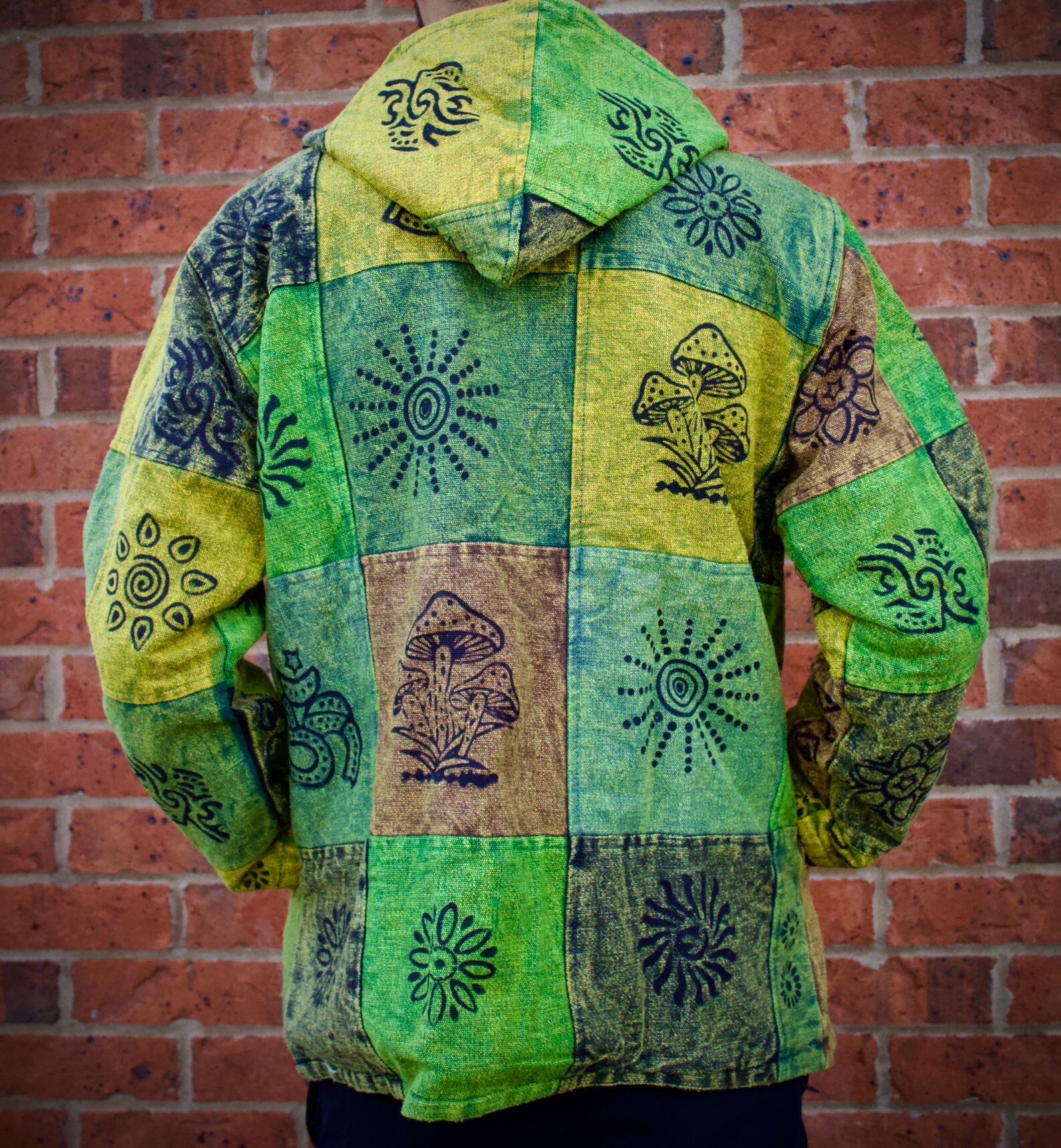 Unisex Fleece Lined Patchwork Hoodie: Handmade Hippie Festival Jacket - Image 3
