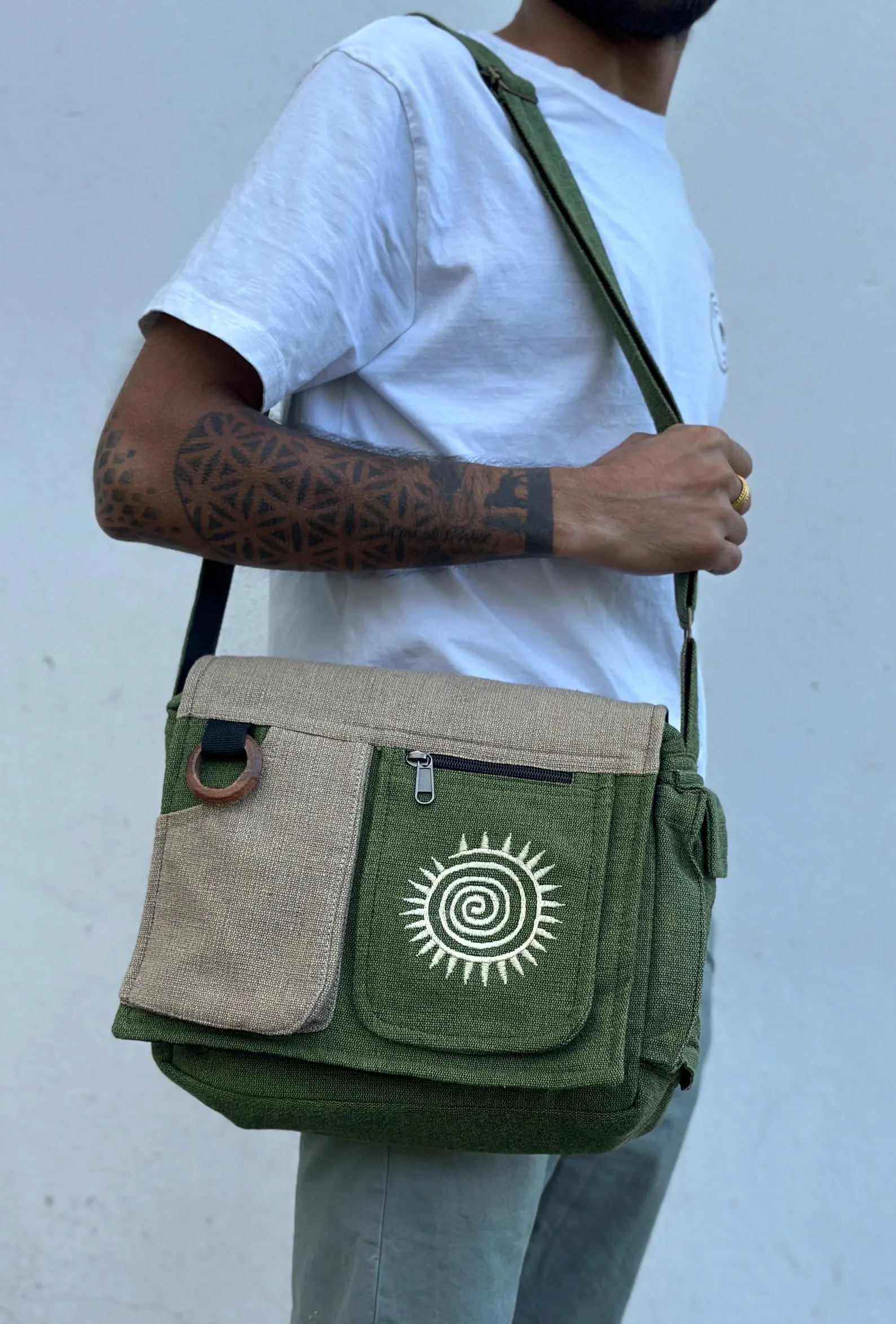 Boho Embroidered Crossbody Bag: Himalayan Cotton Messenger Bag, Handmade in Nepal
