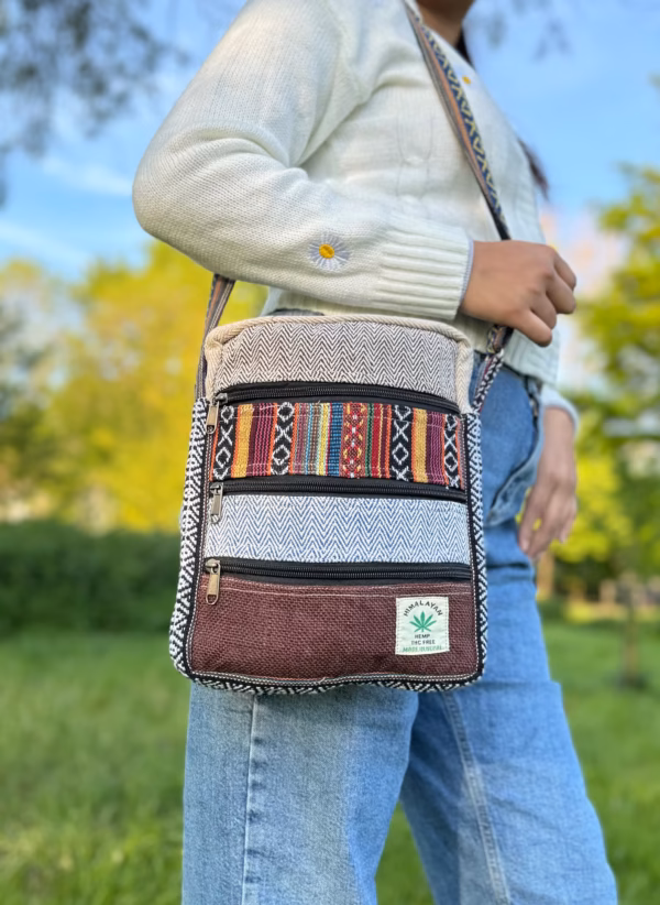 Handmade Hemp Boho Bag: Unisex Mini Shoulder Bag