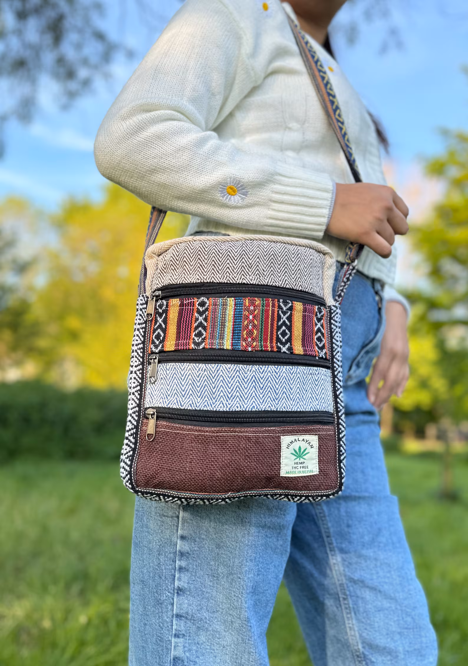 Handmade Hemp Boho Bag: Unisex Mini Shoulder Bag