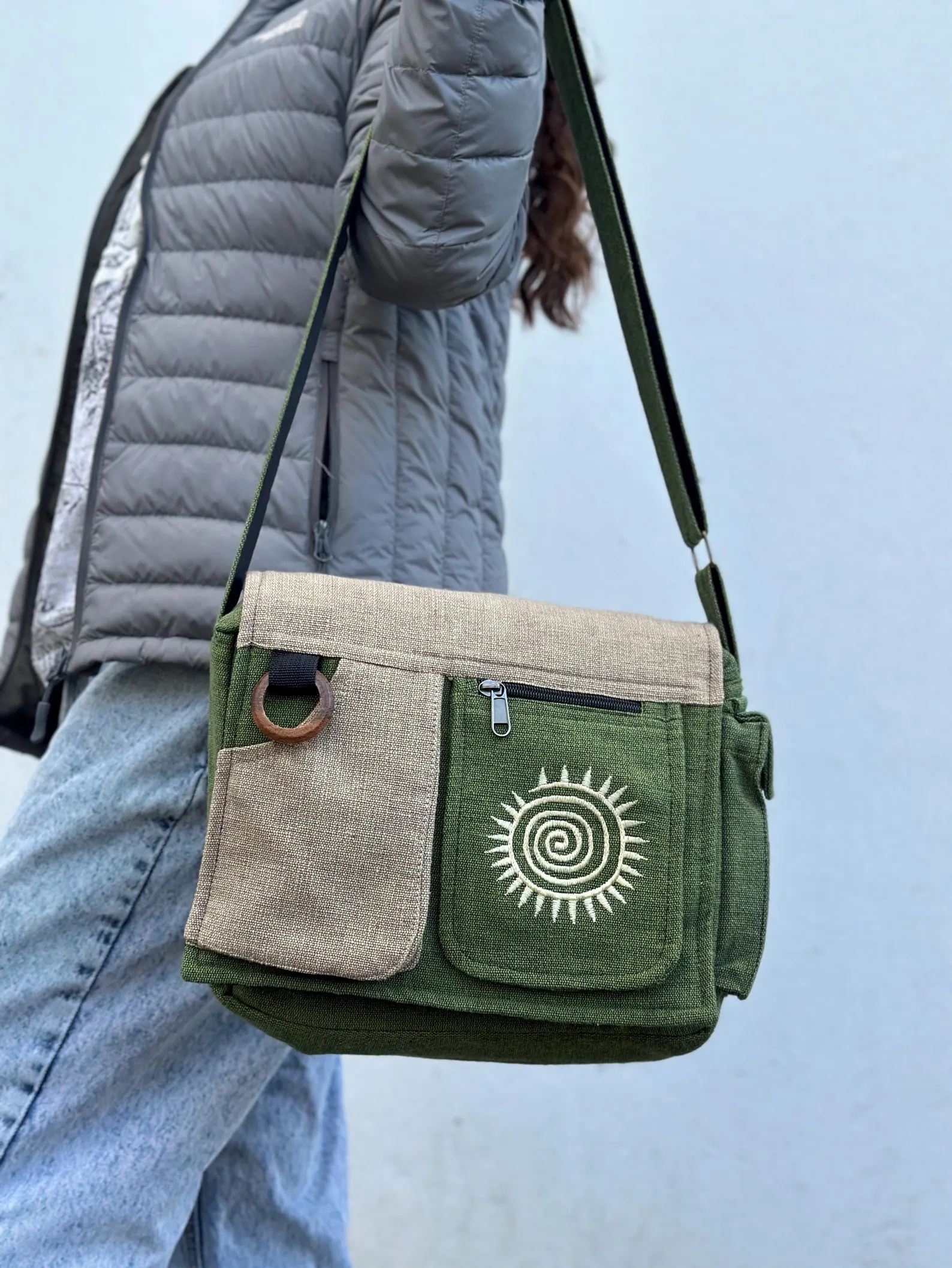 Boho Embroidered Crossbody Bag: Himalayan Cotton Messenger Bag, Handmade in Nepal - Image 2