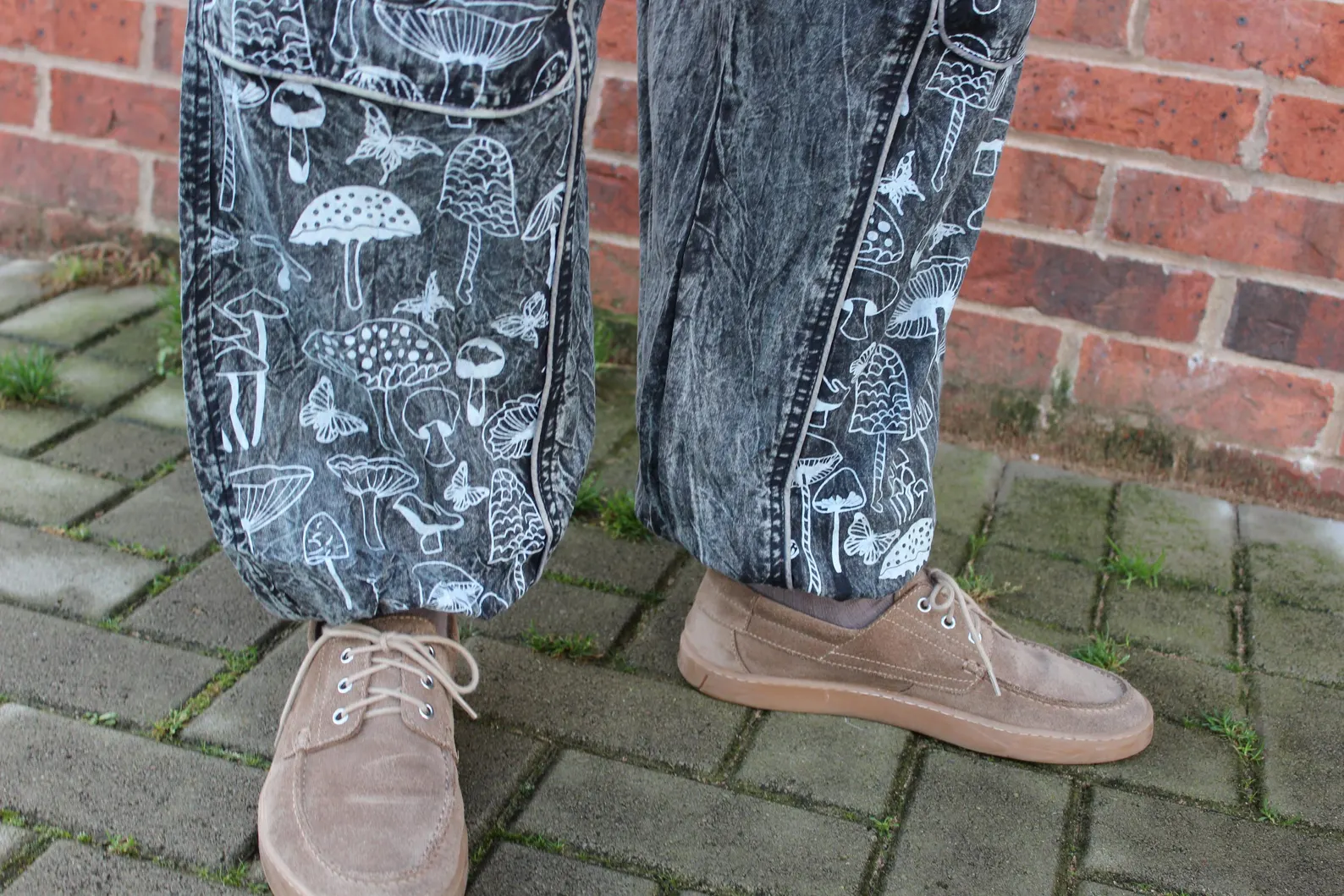 Handmade Cotton Cargo Pants | Mushroom Print Boho Hippie Trousers - Image 4