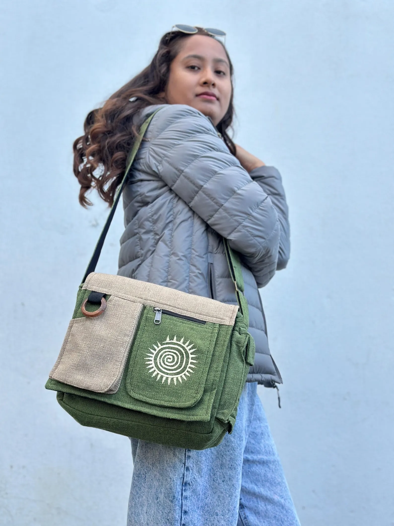 Boho Embroidered Crossbody Bag: Himalayan Cotton Messenger Bag, Handmade in Nepal - Image 3