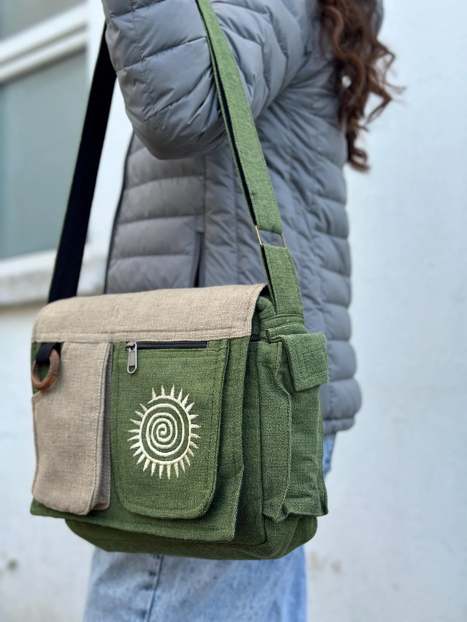 Boho Embroidered Crossbody Bag: Himalayan Cotton Messenger Bag, Handmade in Nepal - Image 4