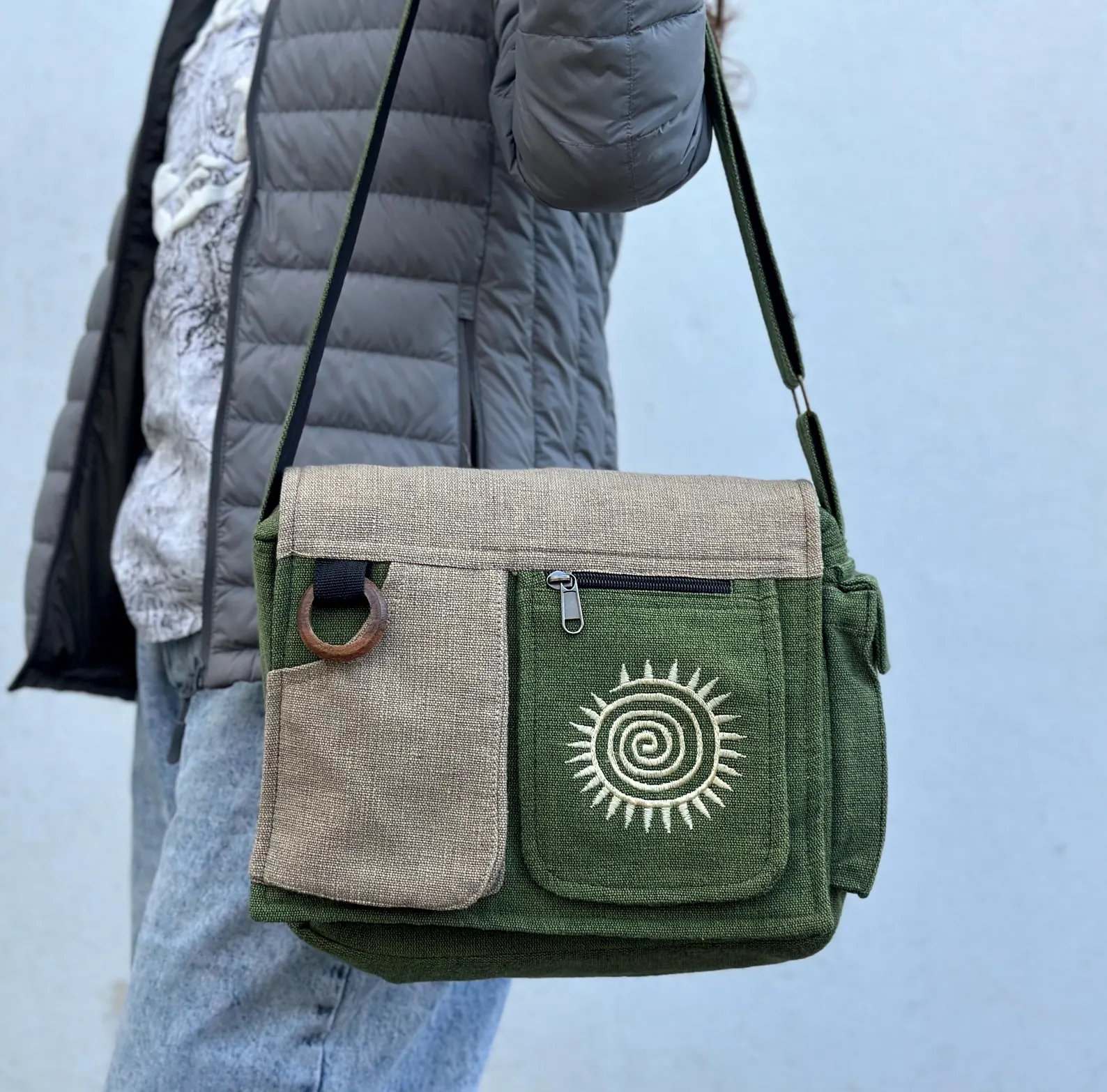 Boho Embroidered Crossbody Bag: Himalayan Cotton Messenger Bag, Handmade in Nepal - Image 5