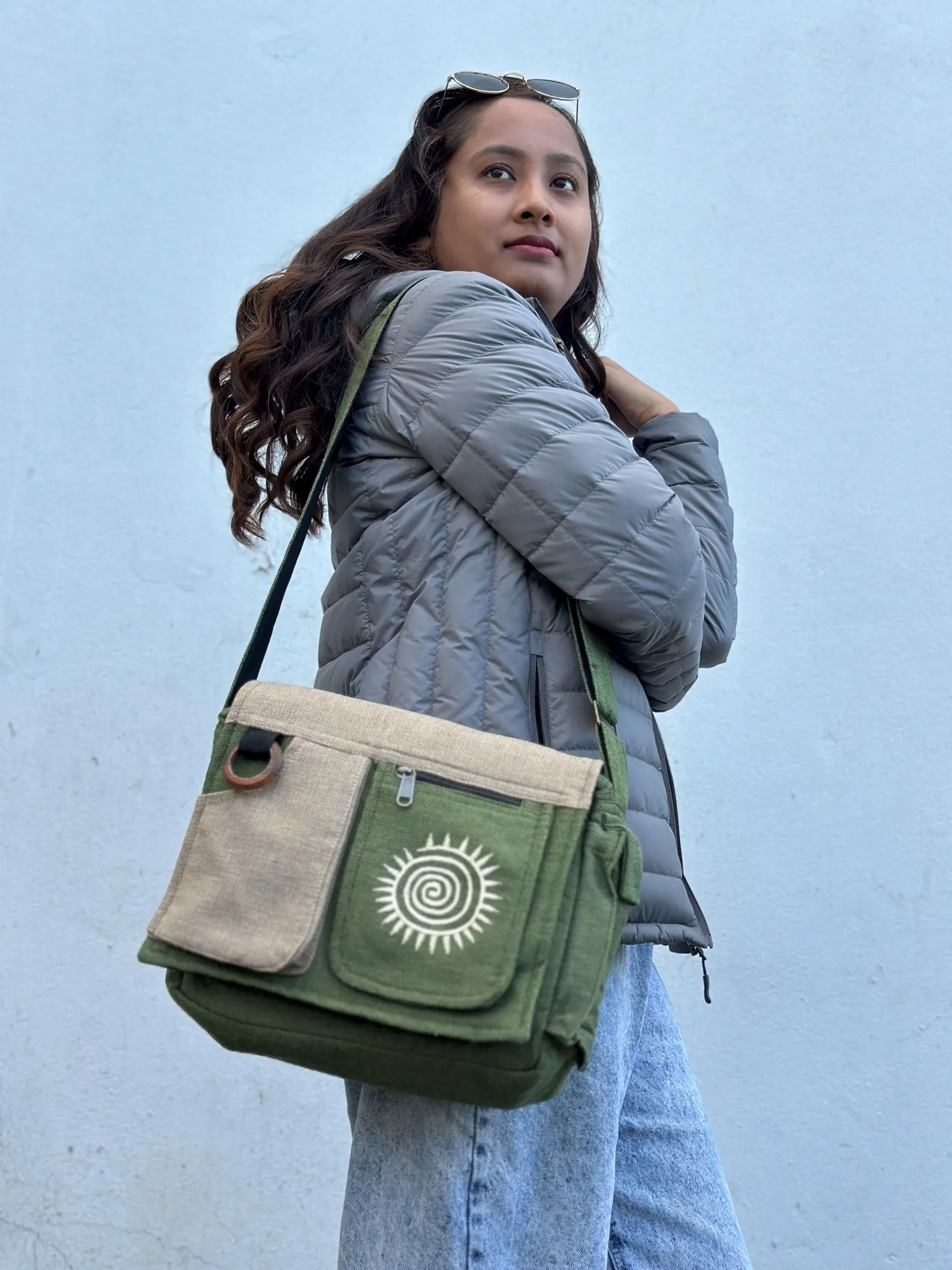 Boho Embroidered Crossbody Bag: Himalayan Cotton Messenger Bag, Handmade in Nepal - Image 6