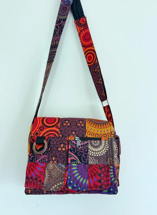 Boho Embroidered Cotton Crossbody Bag: Handmade Himalayan patchwork Messenger bag