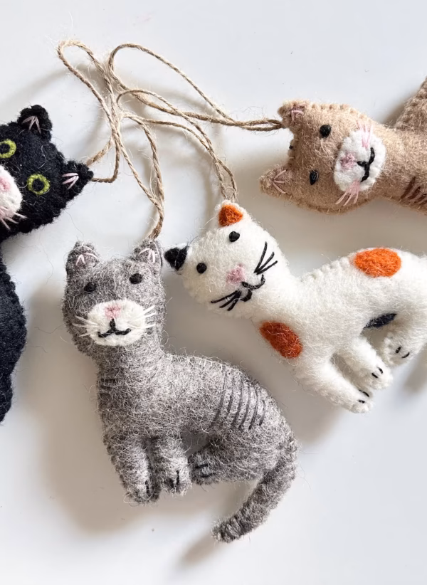 Handmade Needle Felt Cat Christmas Ornament