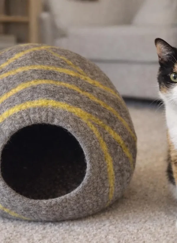 Handmade Felt Cat Cave | Modern Wool Kitten Bed, 44cm
