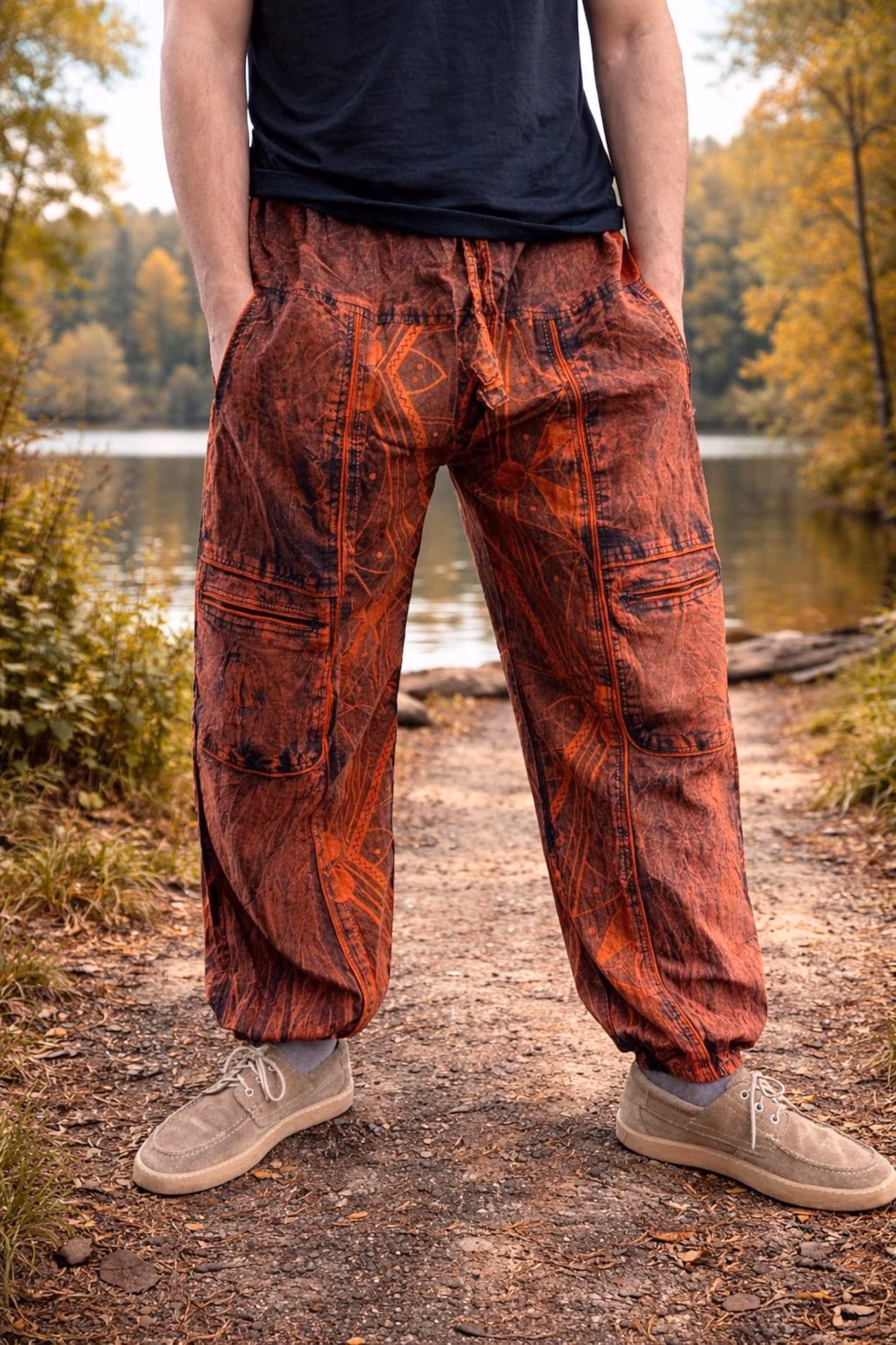 Handmade Cotton Cargo Pants | Unique Print, Boho Hippie Style, Nepali Craftsmanship