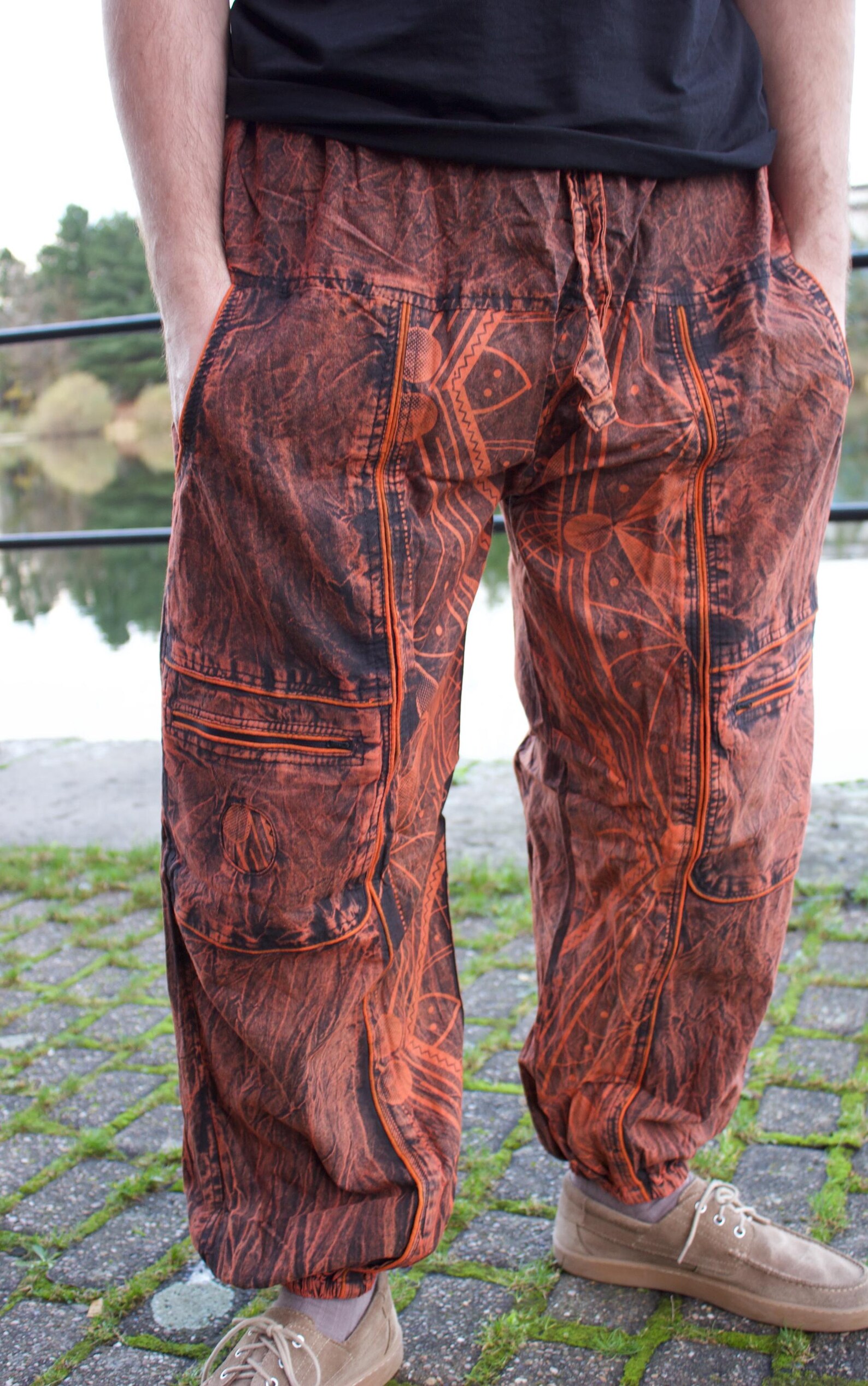 Handmade Cotton Cargo Pants | Unique Print, Boho Hippie Style, Nepali Craftsmanship - Image 3