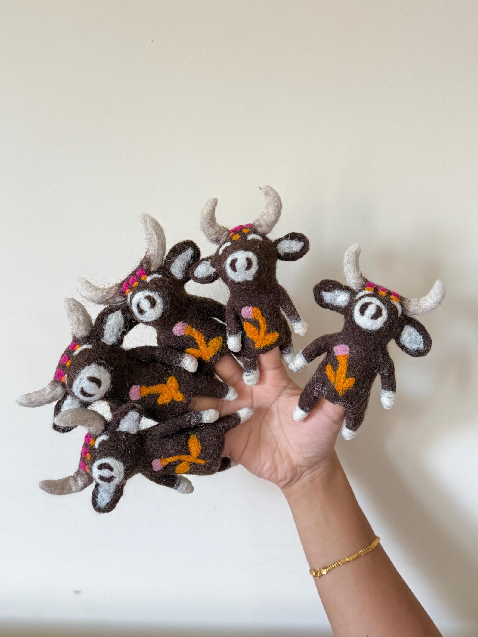 Needle Felted Cow Finger Puppet | Handmade Wool Toy - Image 3