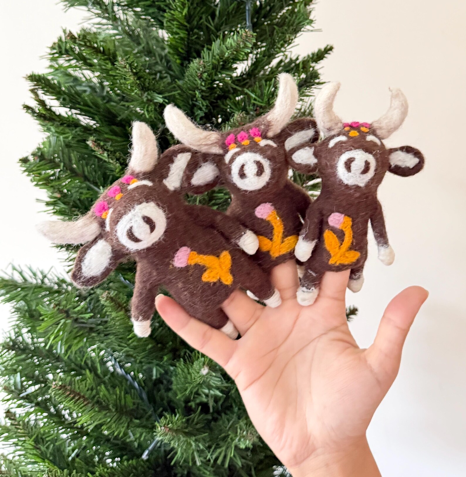 Needle Felted Cow Finger Puppet | Handmade Wool Toy - Image 4