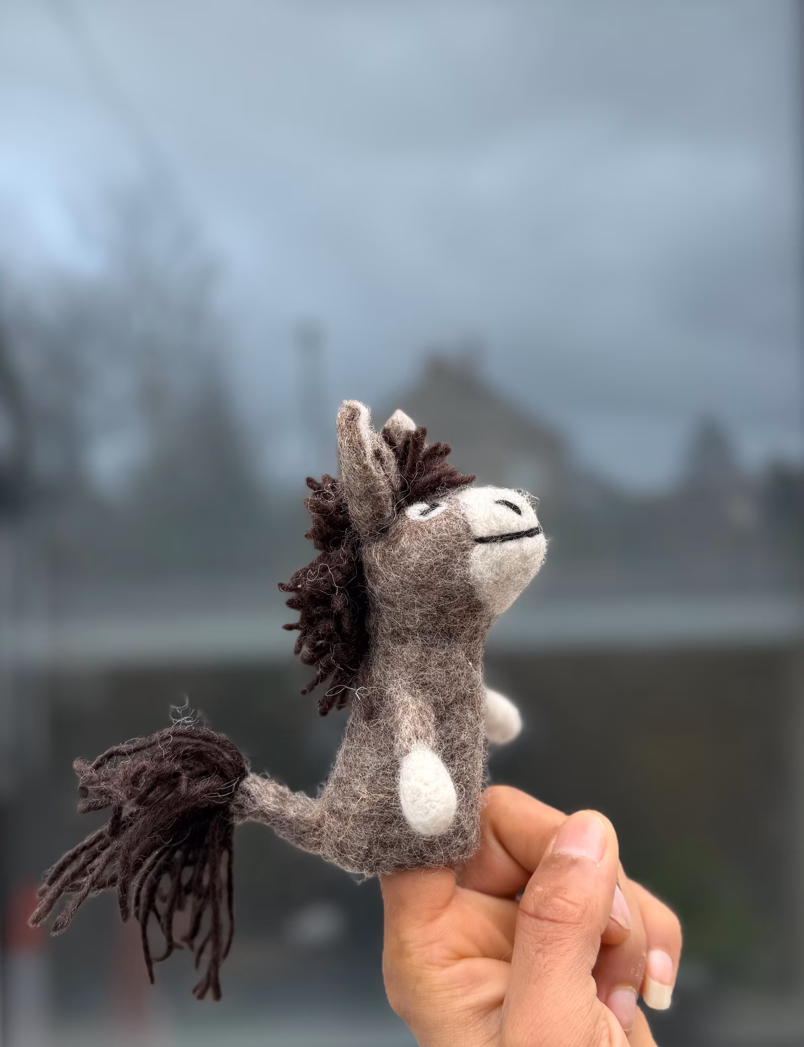 Needle Felted Donkey Finger Puppet | Handmade Wool Toy