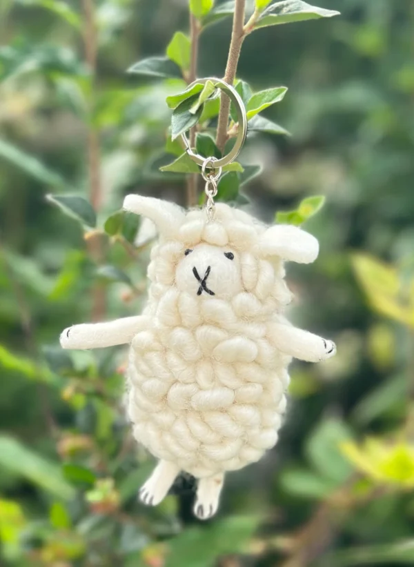 Needle Felted Sheep Keychain: Fair Trade Wool Ornament