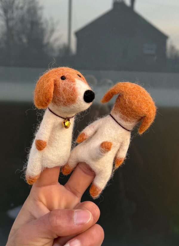 Needle Felt Dog Finger Puppet | Handmade Wool Storytelling Toy