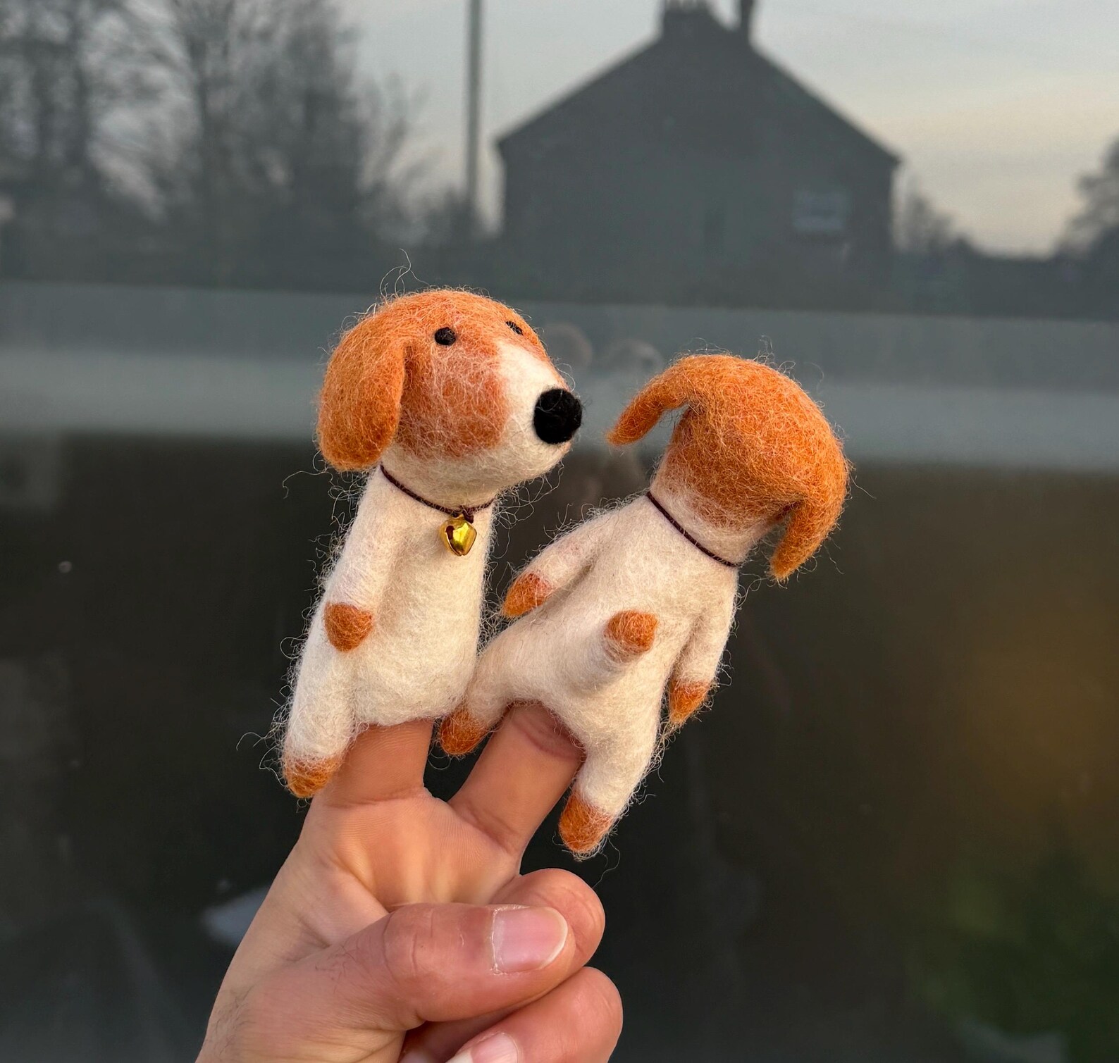 Needle Felt Dog Finger Puppet | Handmade Wool Storytelling Toy