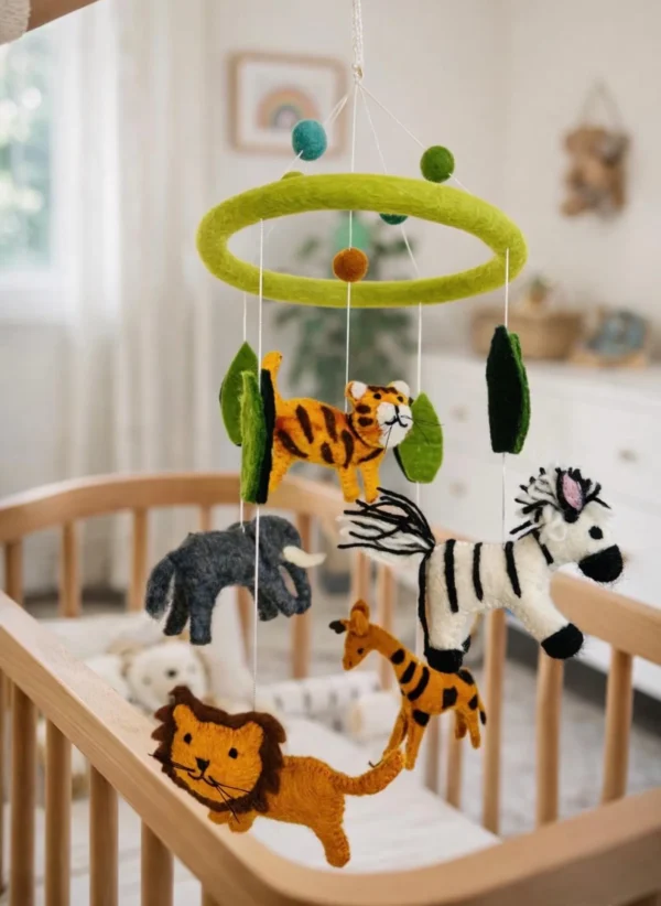 Handmade Felt Safari Animal Mobile: Fair Trade Nursery Decor