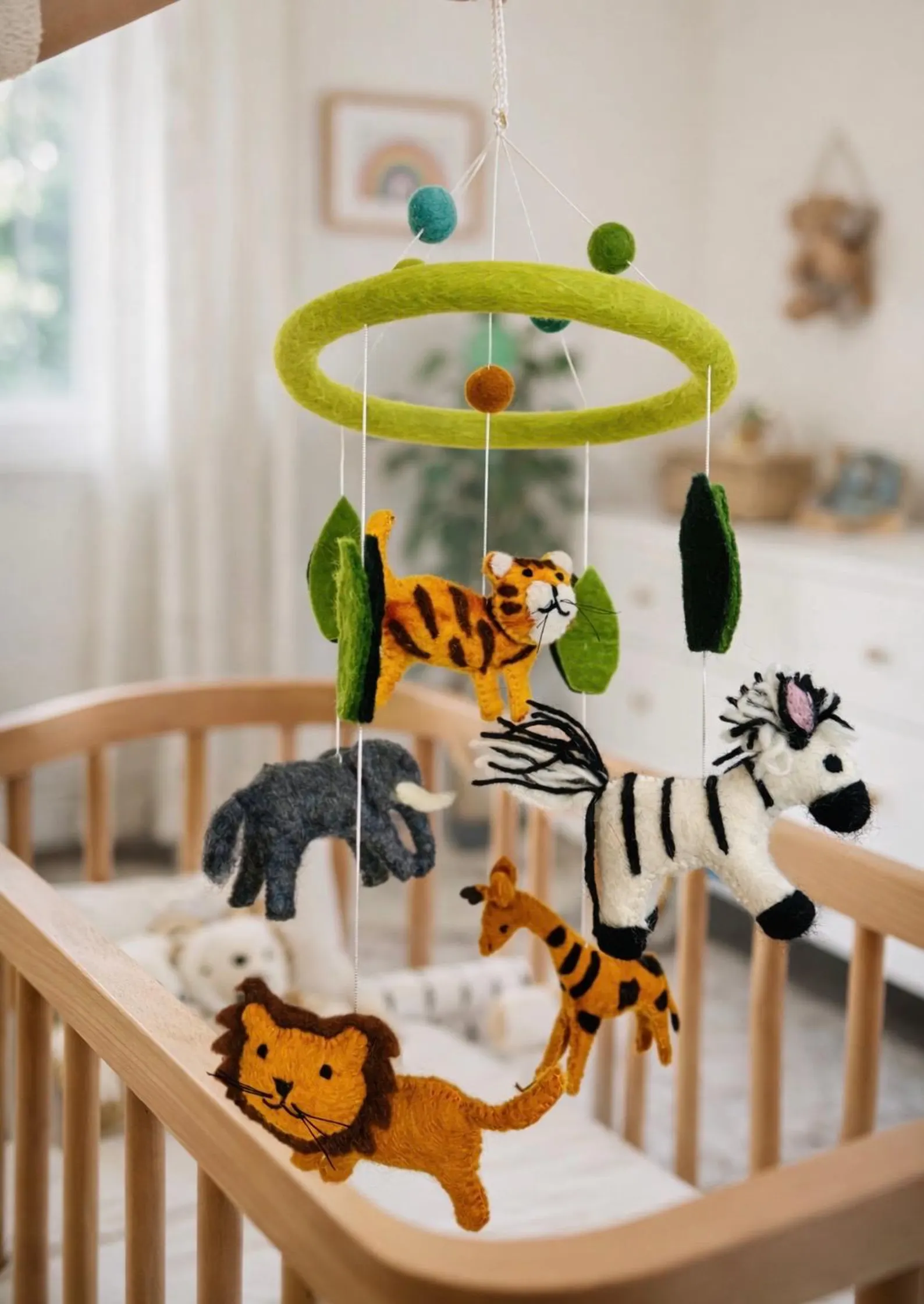 Handmade Felt Safari Animal Mobile: Fair Trade Nursery Decor