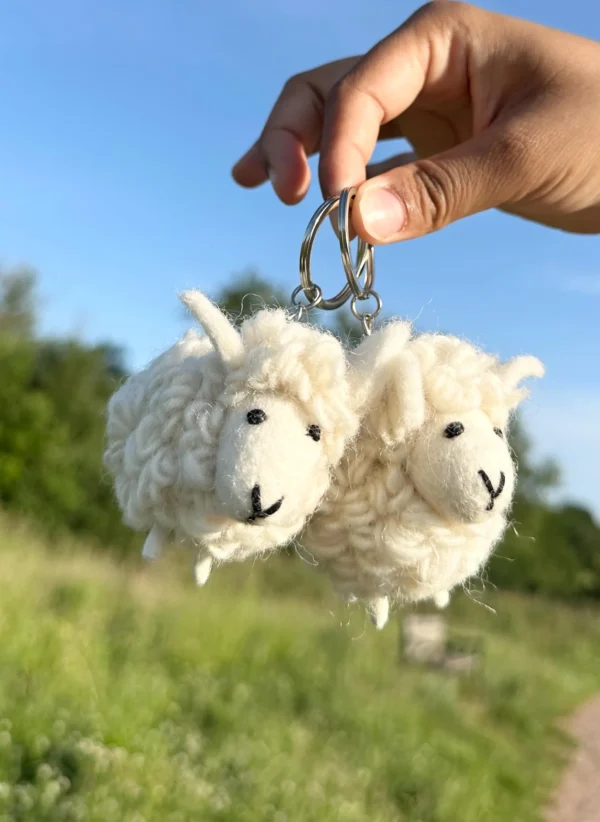 Needle Felted Sheep Keychain: Fair Trade Wool Ornament