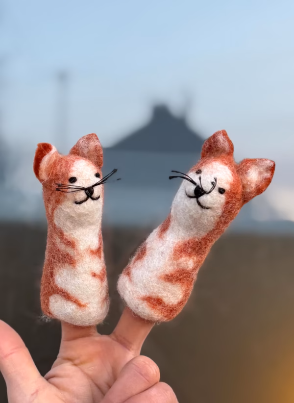 Handmade Felt Ginger Cat Finger Puppet | Fair Trade Wool Toy