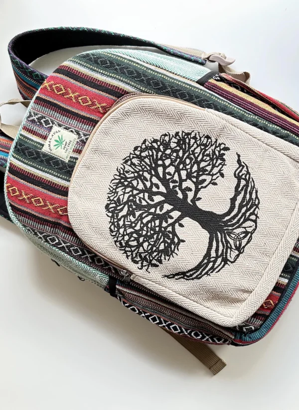 Tree Print Hemp Backpack: Himalayan Organic Cotton Rucksack
