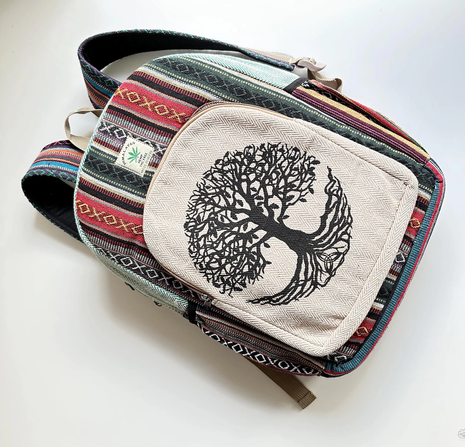 Tree Print Hemp Backpack: Himalayan Organic Cotton Rucksack