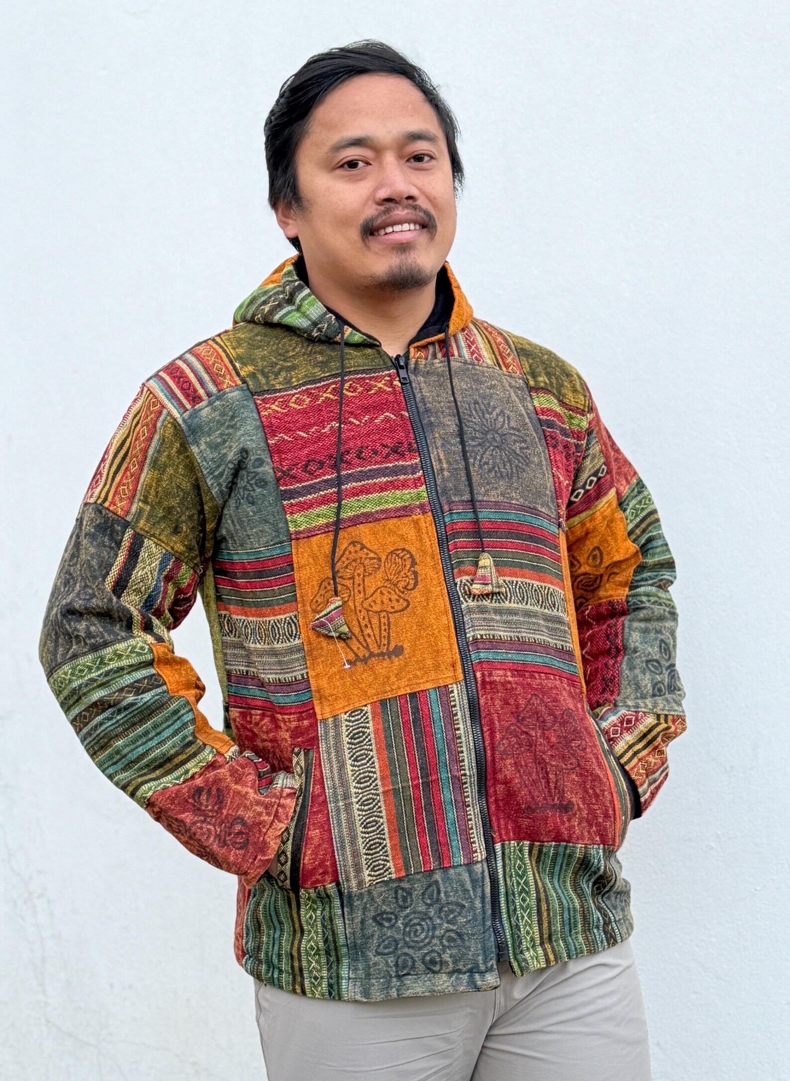 Handmade Fleece Lined Patchwork Hoodie: Gheri Cotton Winter Jacket