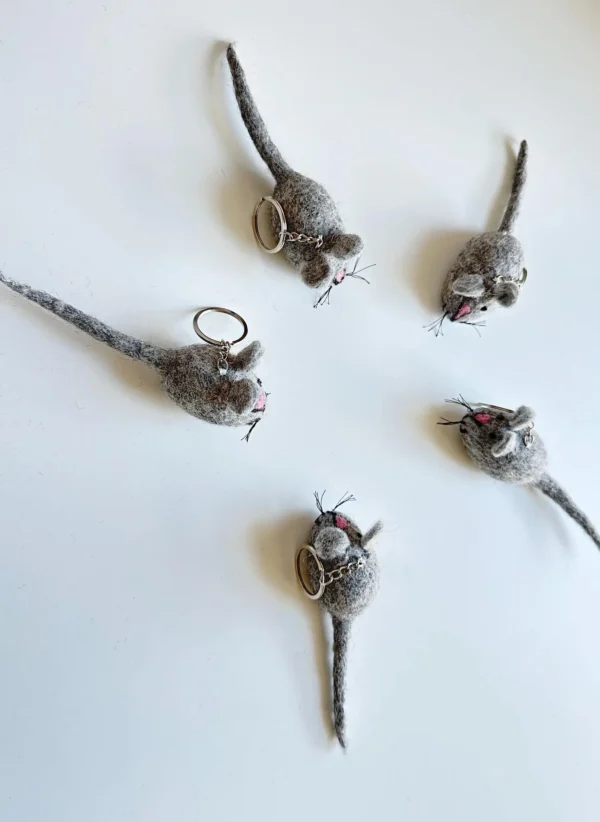 Handmade Felt Mouse Keychain: Fair Trade Wool Ornament