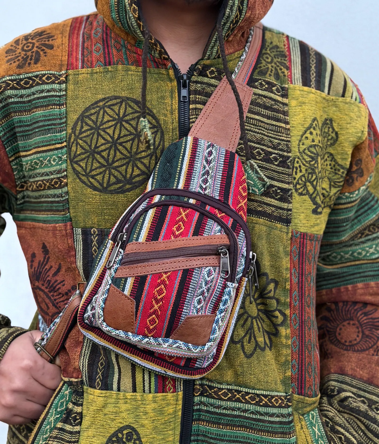 Himalayan hemp & Gheri crossbody sling bag | Unisex hippie travel bag - Image 2
