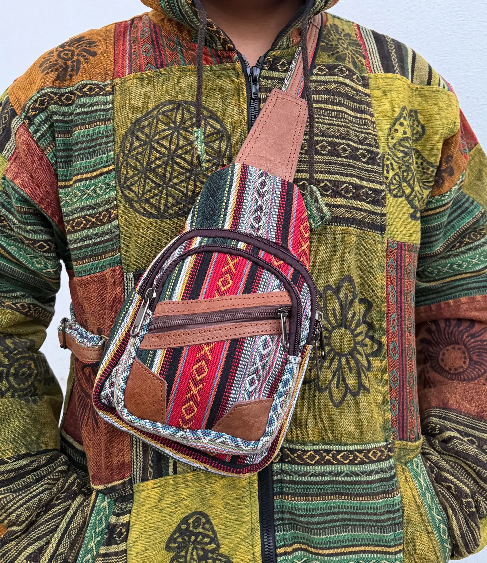 Himalayan hemp & Gheri crossbody sling bag | Unisex hippie travel bag - Image 3
