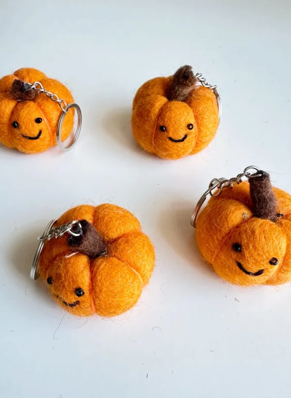 Felt Pumpkin Keychain: Handmade Wool Ornament, Fair Trade Gift