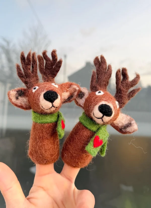 Handmade Wool Felt Reindeer Finger Puppet | Storytelling Toy