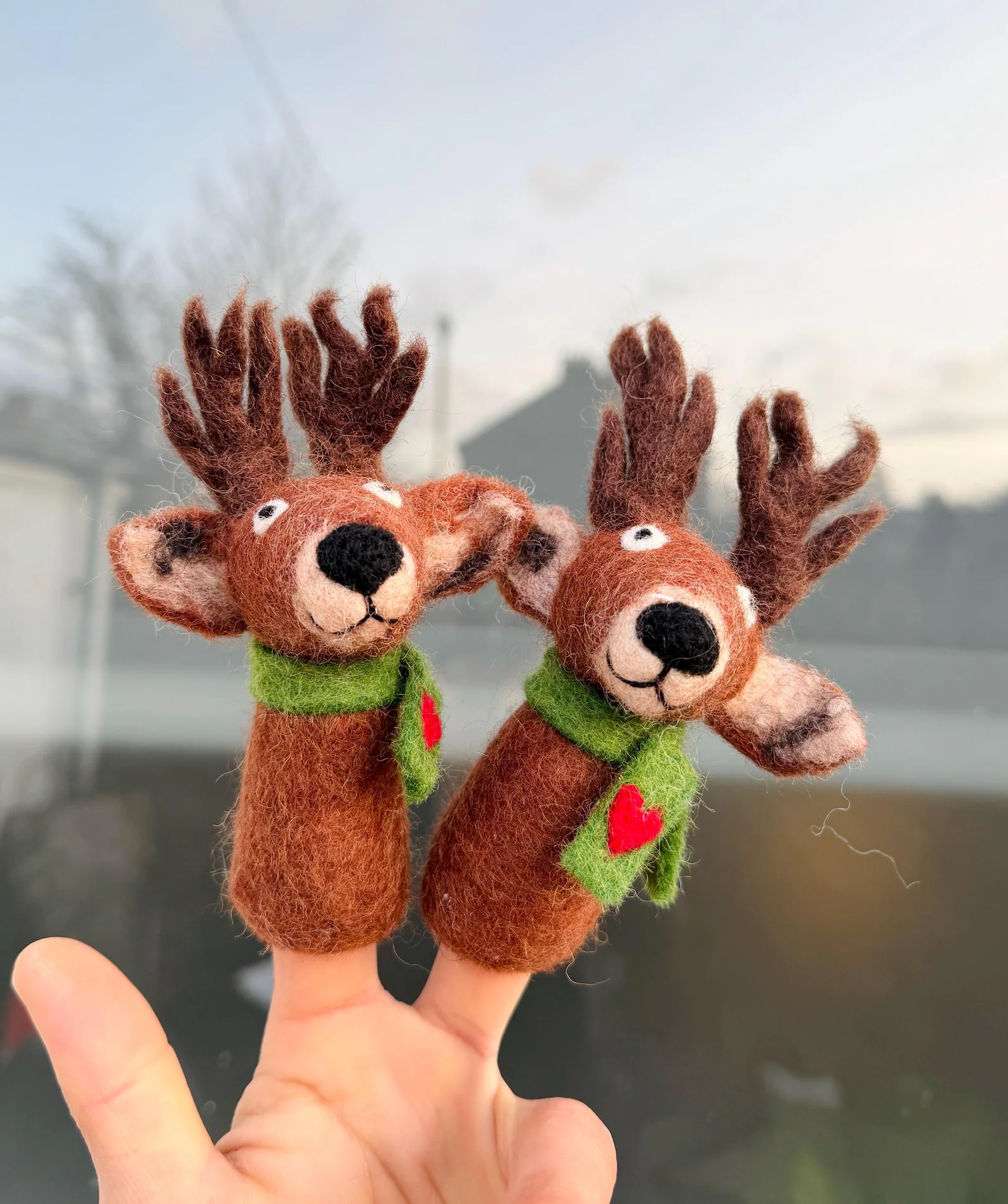 Handmade Wool Felt Reindeer Finger Puppet | Storytelling Toy