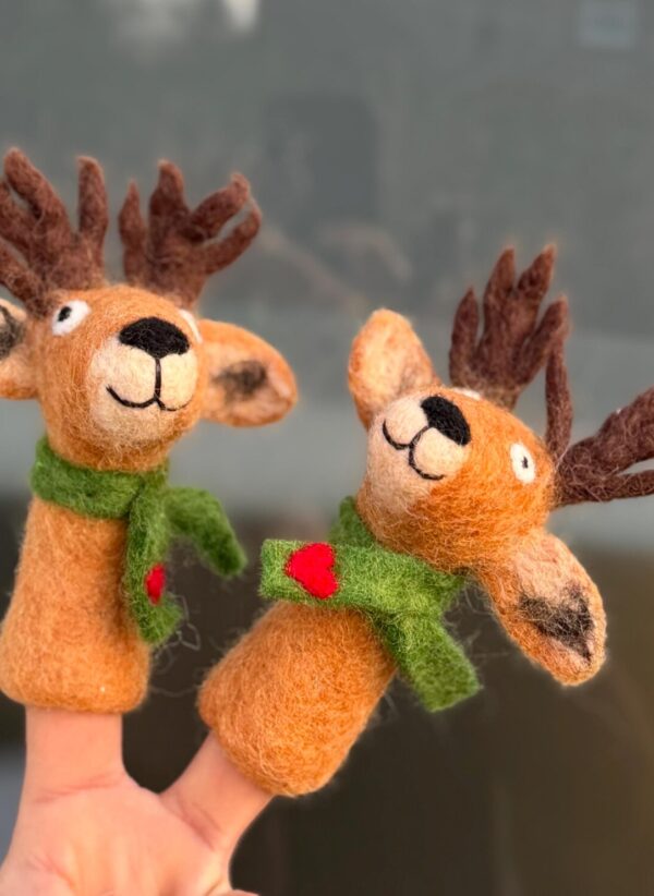 Handmade Felt Reindeer Finger Puppet | Fair Trade Wool Toy