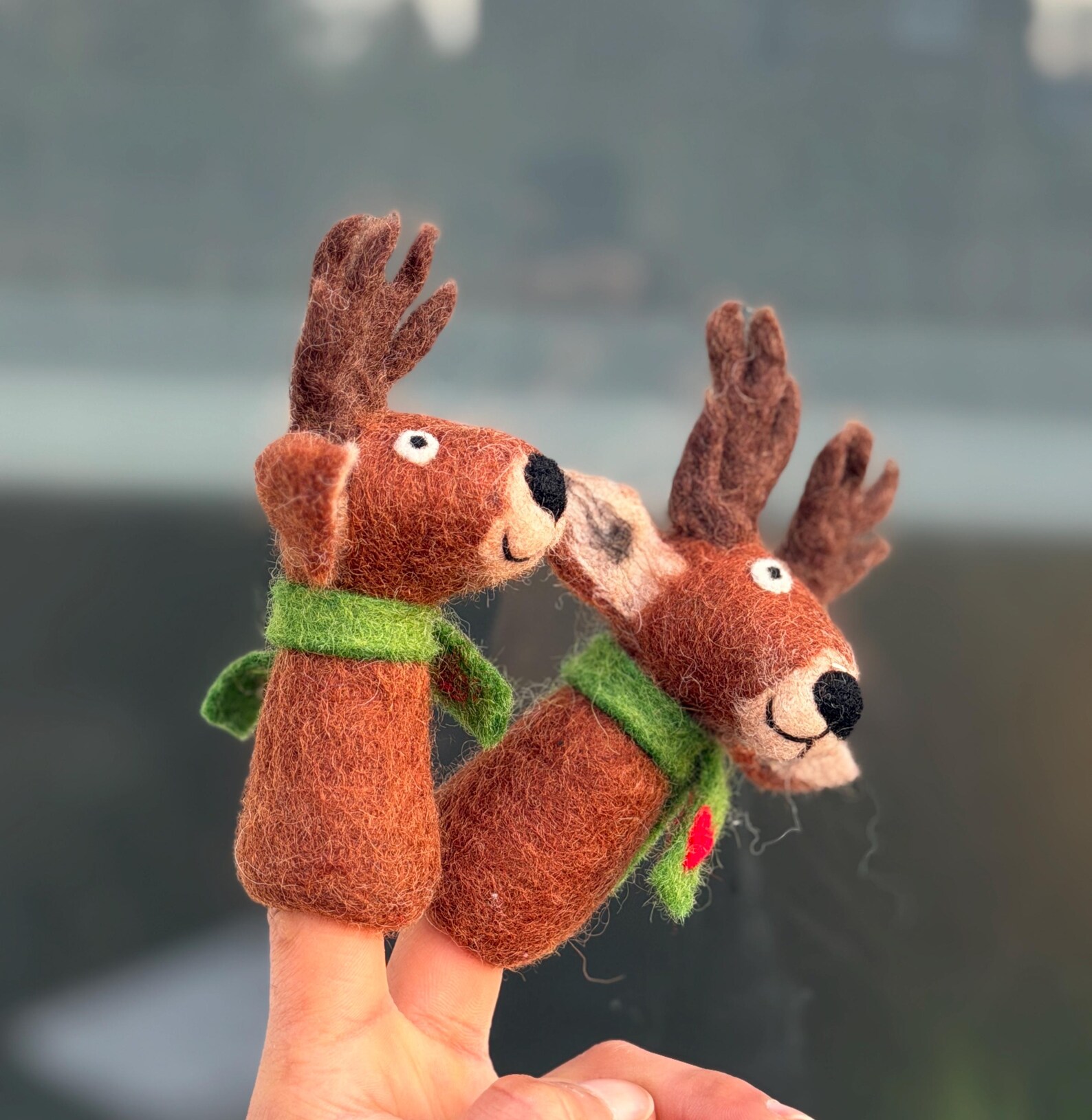 Handmade Wool Felt Reindeer Finger Puppet | Storytelling Toy - Image 3